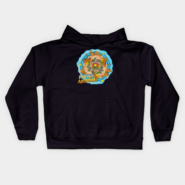 Phoenix, Arizona Desert Southwest Themed Mandala Kids Hoodie by gorff